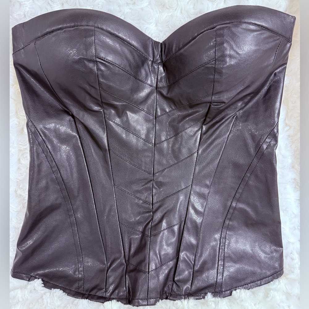 NWOT Charlotte Russe Black Faux Leather Boning Back Zipper Closure Corset Top